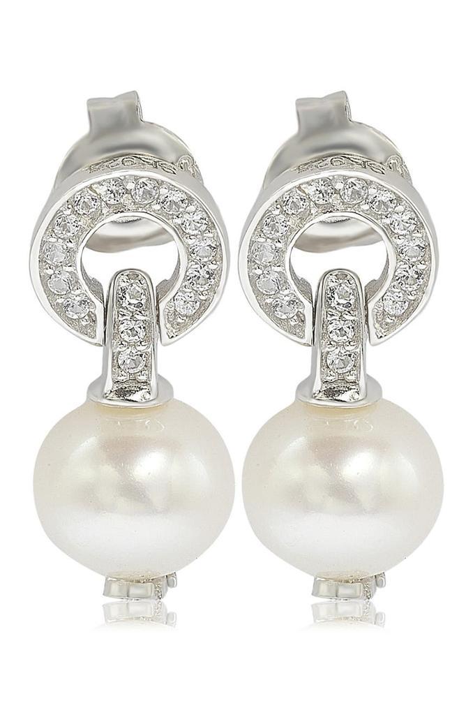 商品Suzy Levian|Sterling Silver 8mm Freshwater Pearl & Created Sapphire Circle Drop Earrings,价格¥745,第1张图片