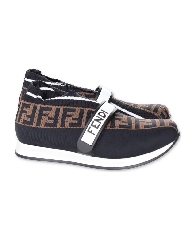 Fendi Sneakers Slip-on Nere In Maglia Con Logo Jacquard商品第3张图片规格展示