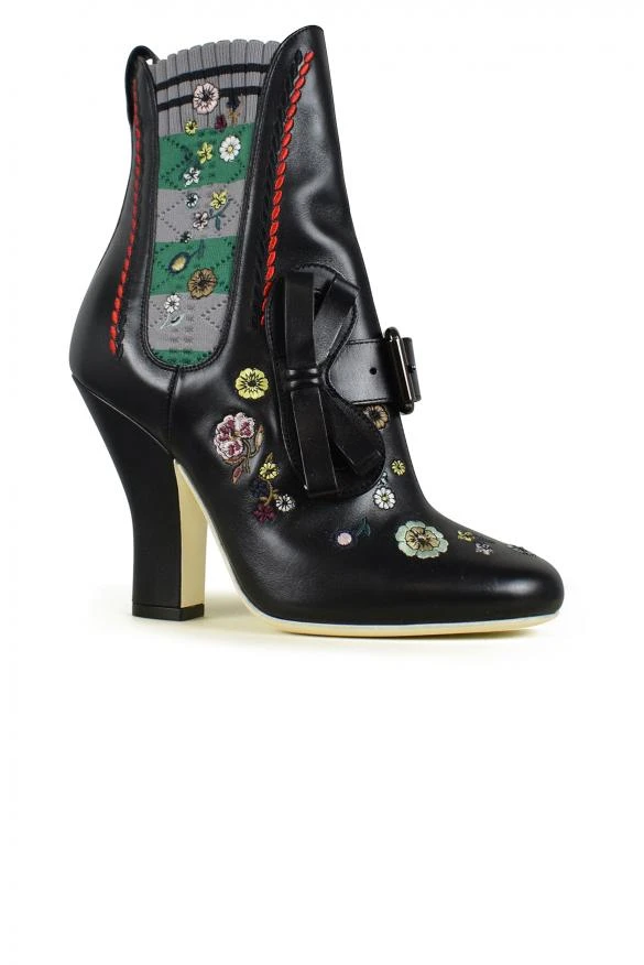 商品Fendi|Women luxury shoes fendi ankle boots in black leather with flowers,价格¥4131,第3张图片详细描述
