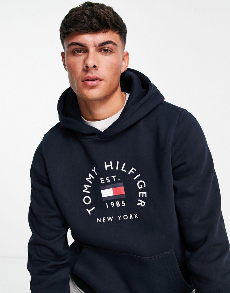 Tommy Hilfiger flag arch logo cotton blend hoodie in navy商品第1张图片规格展示