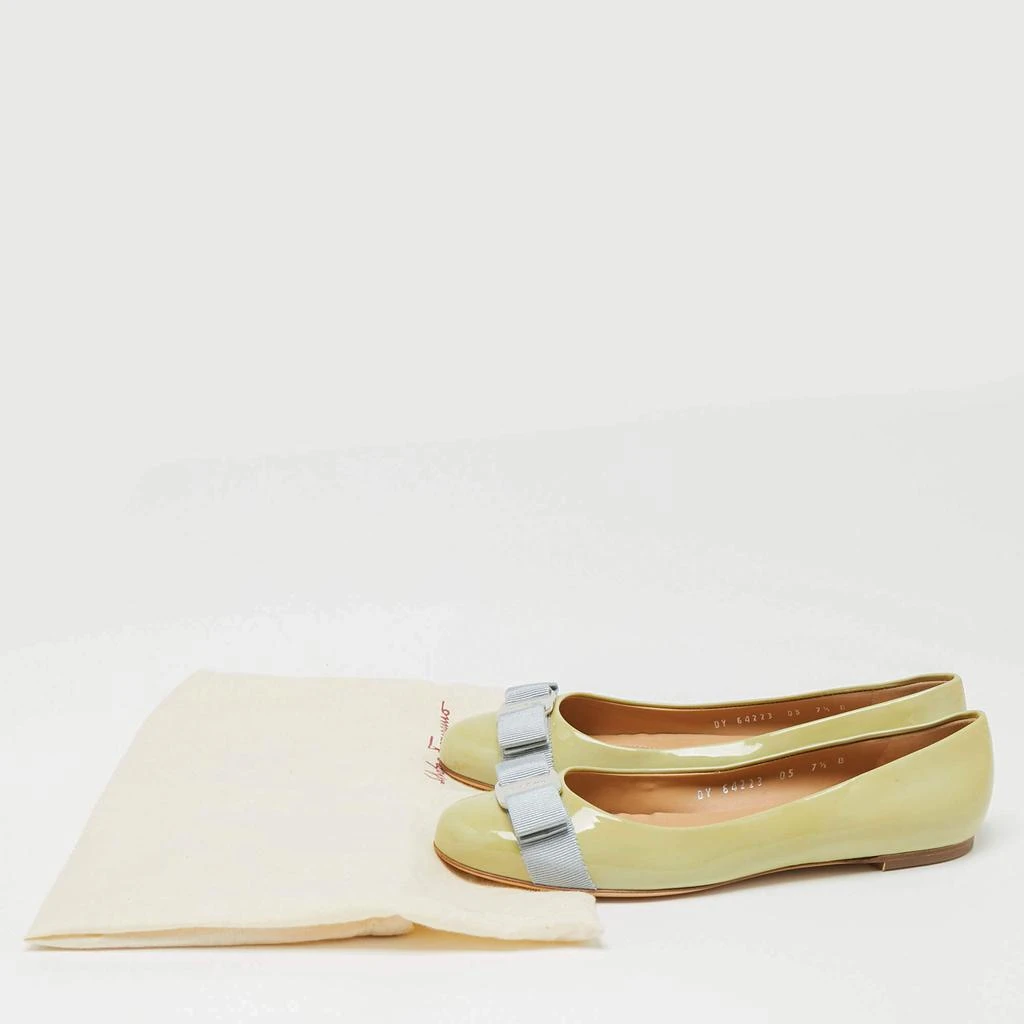 Salvatore Ferragamo Green Patent Leather Bow Varina Ballet Flats Size 38 商品