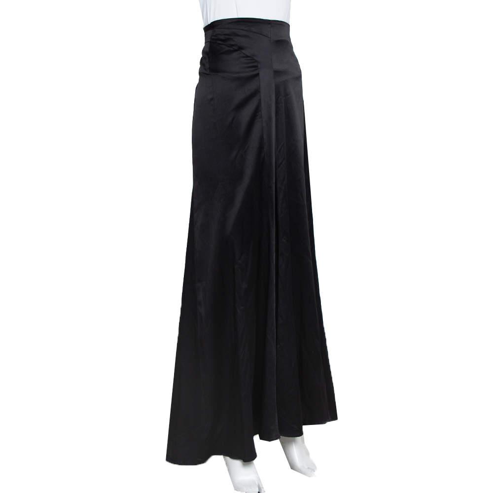 Just Cavalli Black Satin Paneled Maxi Skirt L商品第2张图片规格展示