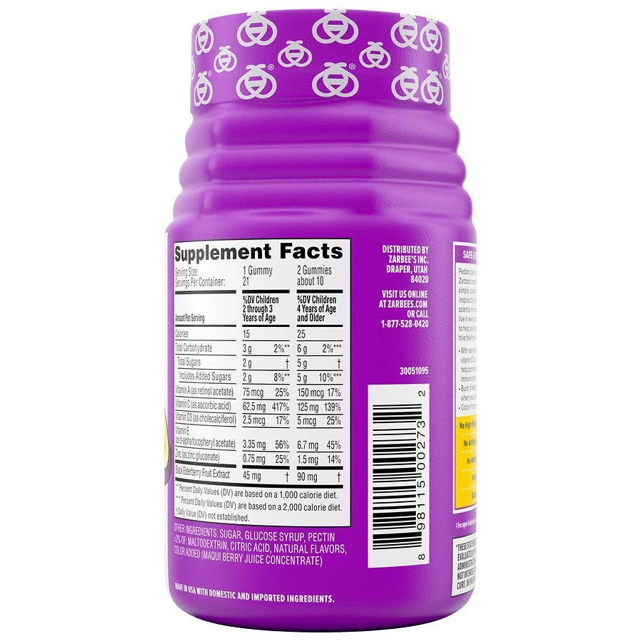 商品ZarBee's Naturals|Kids Daily Immune Support Gummies with Elderberry Natural Berry,价格¥93,第3张图片详细描述