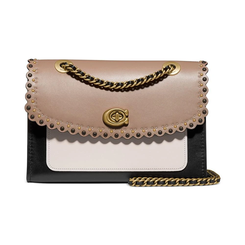 商品Coach|Parker Scalloped Colorblocked Leather Shoulder Bag,价格¥1150,第1张图片