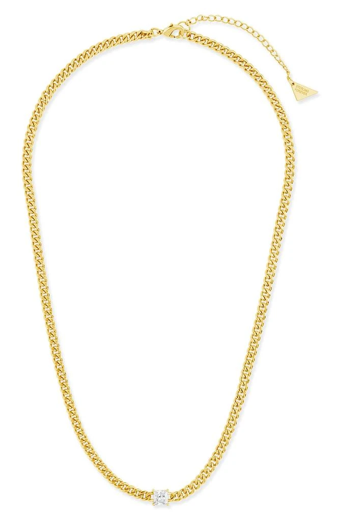 商品Sterling Forever|14k Gold Plated Cubic Zirconia Curb Chain Necklace,价格¥150,第5张图片详细描述