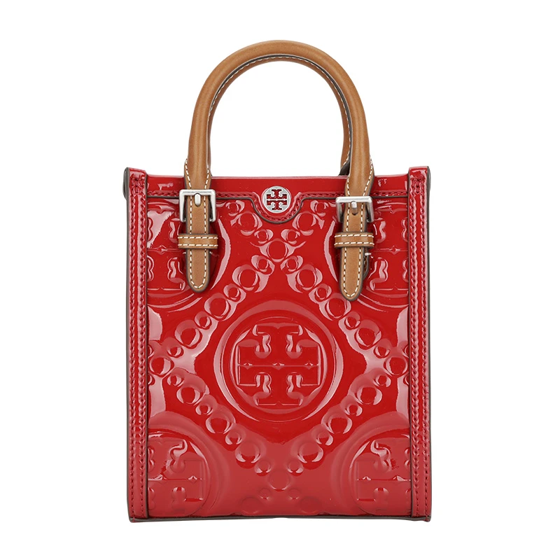 商品Tory Burch|托里·伯奇tb女士红色漆皮LGO压花托特包斜挎包结婚喜庆红包（香港仓发货）,价格¥2377,第1张图片