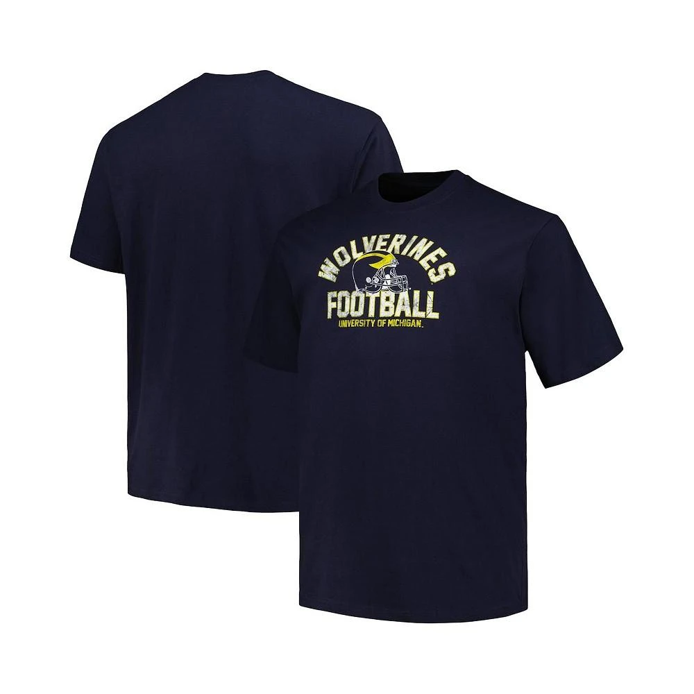 商品CHAMPION|Men's Navy Distressed Michigan Wolverines Big and Tall Football Helmet T-shirt,价格¥220,第1张图片