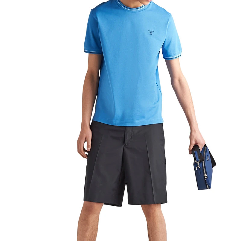 商品Prada|【预售3-7天】PRADA/普拉达 22年秋冬新款 男士浅紫光蓝色纯棉短袖T恤UJN452_1ZMI_F0237_S_181,价格¥4199,第4张图片详细描述