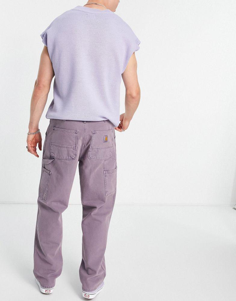Carhartt WIP single knee worker straight leg trousers in washed purple商品第2张图片规格展示