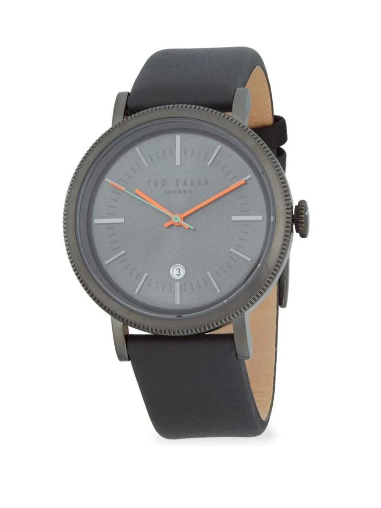 商品Ted Baker London|Etched Stainless Steel Leather Strap Watch,价格¥474,第1张图片