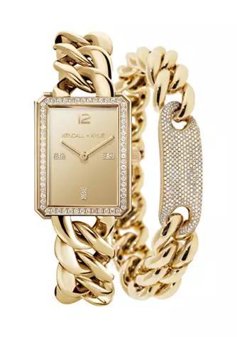 商品KENDALL & KYLIE|Gold Tone Chunky Chain Analog Watch with Rectangle Face and Matching Bracelet Set,价格¥706,第1张图片