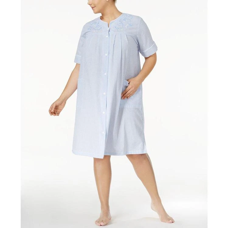 商品Miss Elaine|Plus Size Seersucker Snap-Front Robe,价格¥379,第1张图片