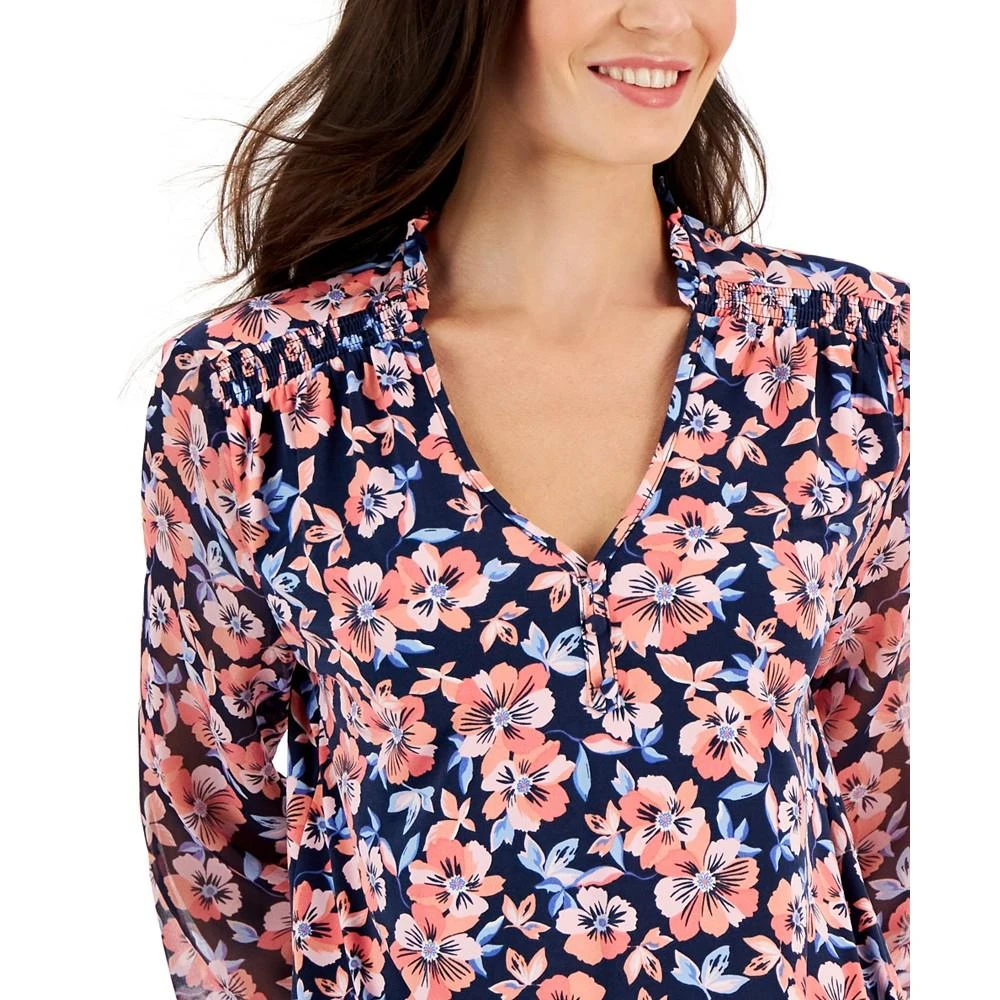 商品Charter Club|Petite Long-Sleeve Bloom Floral Smocked Top, Created for Macy's,价格¥94,第3张图片详细描述