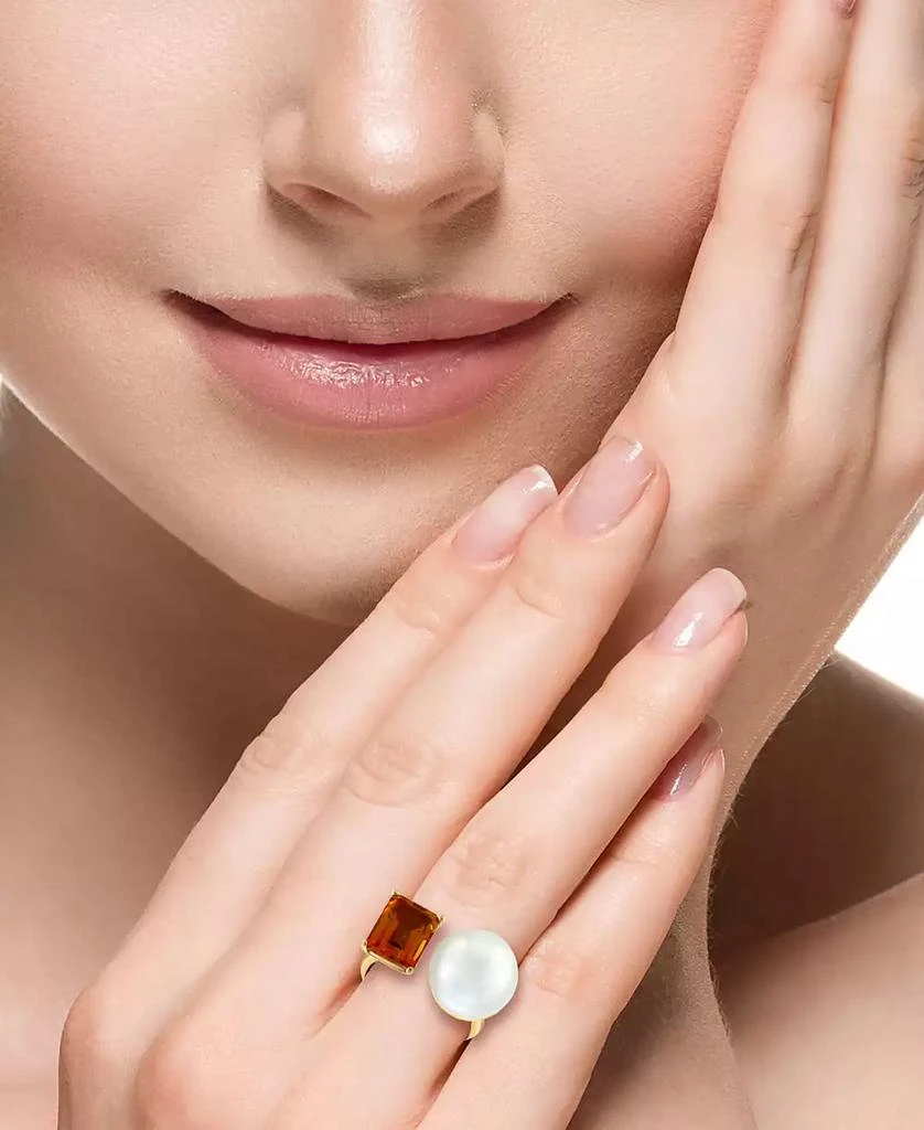 商品Effy|EFFY® Cultured Freshwater Pearl (13mm) & Citrine (2-7/8 ct. t.w.) Open Ring in 14k Yellow Gold,价格¥23859,第2张图片详细描述