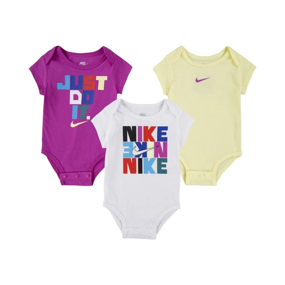 商品NIKE|Baby Girls Short Sleeve Bodysuits, 3 Piece Set,价格¥165,第1张图片
