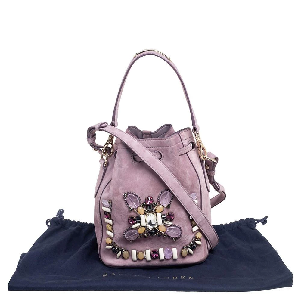 Ralph Lauren Purple Suede Crystal Embellished Drawstring Bucket Bag 商品