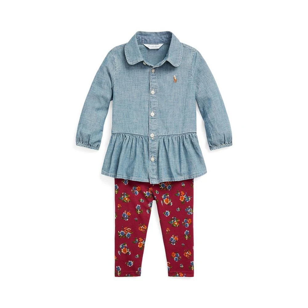 商品Ralph Lauren|Baby Girls Chambray Top and Floral Jersey Leggings Set,价格¥564,第1张图片