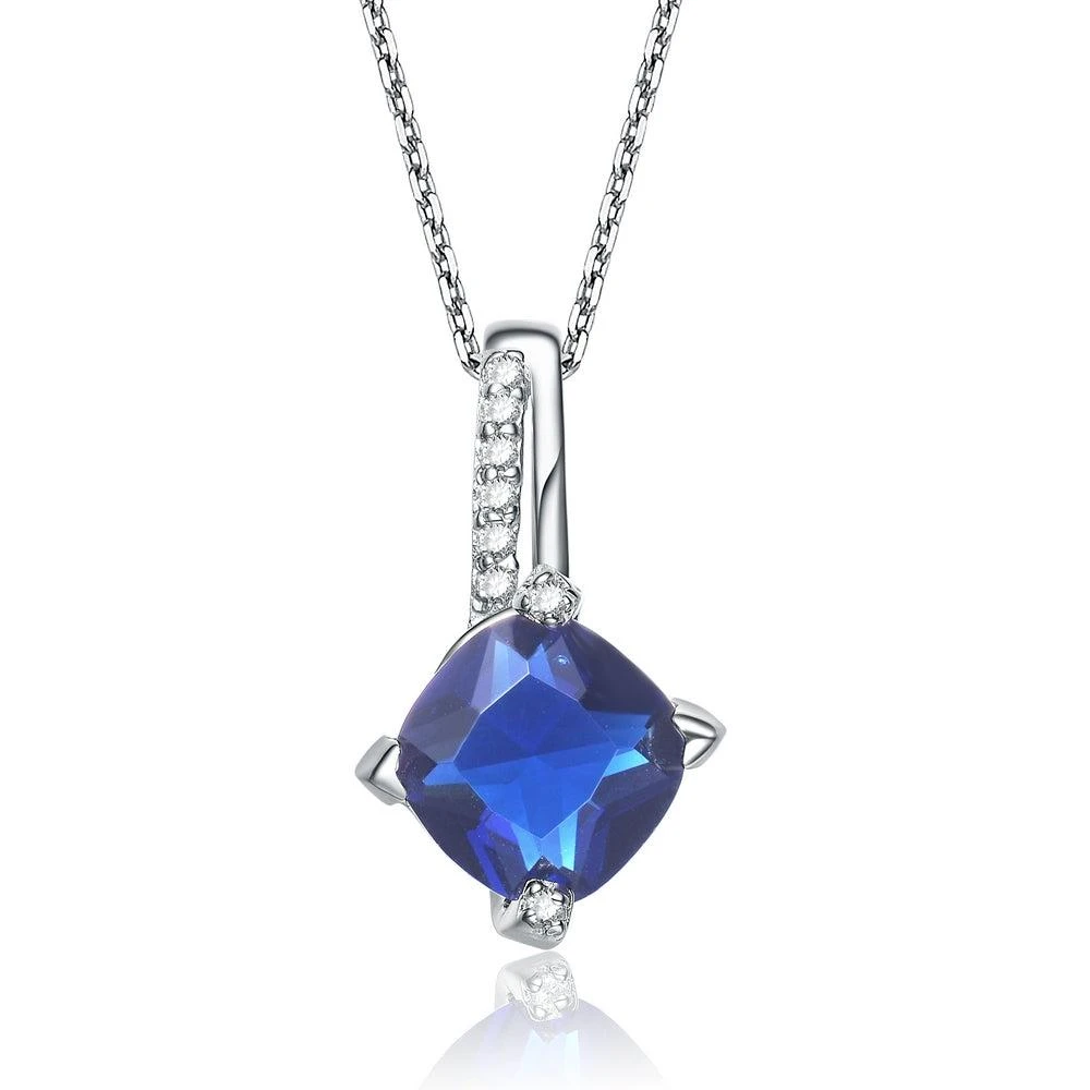 商品Genevive|Sterling Silver Sapphire Cubic Zirconia Drop Pendant Necklace,价格¥371,第1张图片