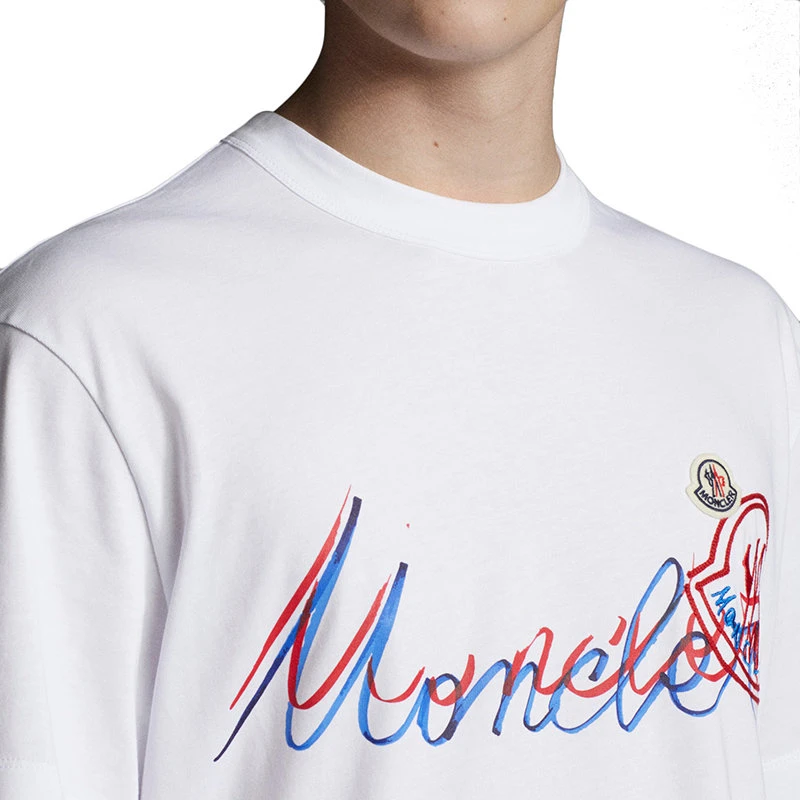 商品Moncler|【预售3-7天】Moncler/蒙克莱 22年秋冬新款 男士光学白色纯棉手工刺绣徽标短袖T恤H10918C000428390T001,价格¥1932,第5张图片详细描述