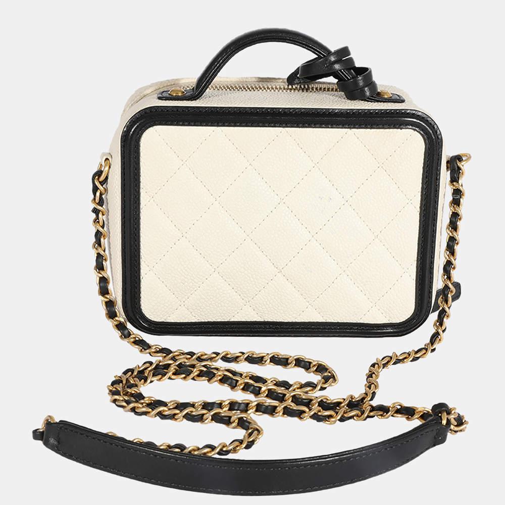 Chanel White Quilted Caviar Leather Small Filigree Vanity Case Shoulder Bag商品第3张图片规格展示