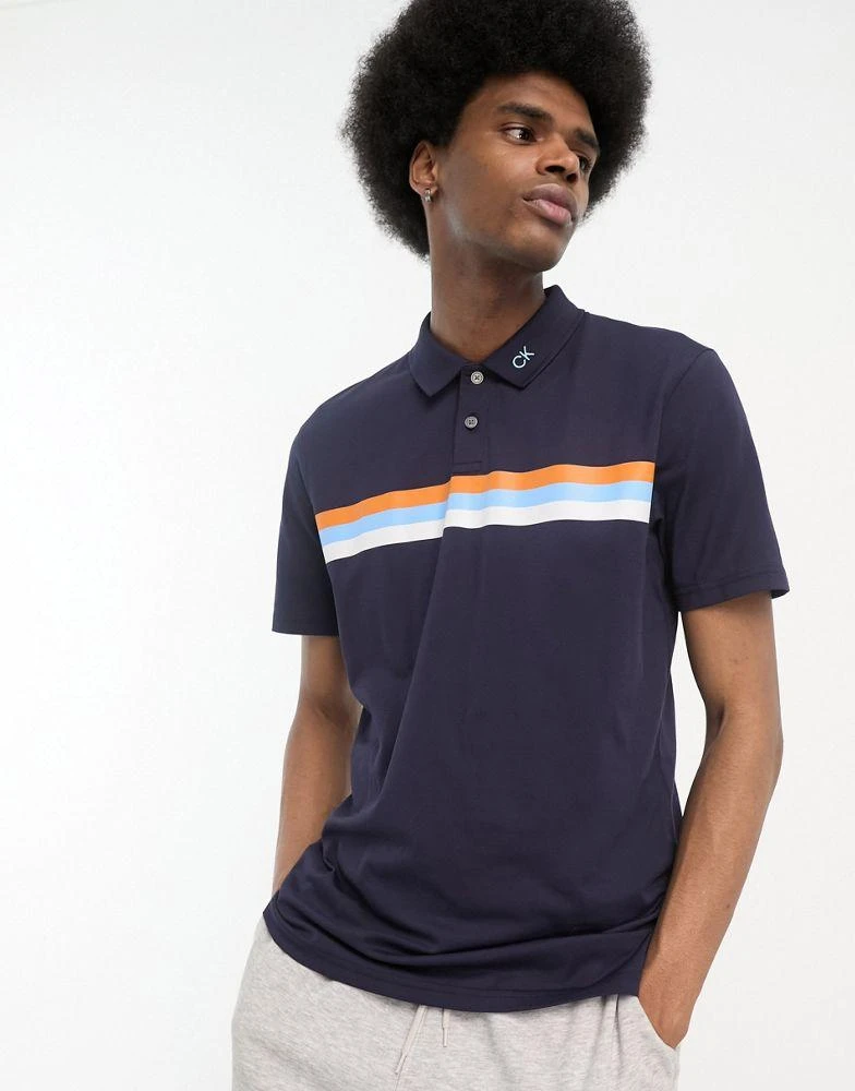 商品Calvin Klein|Calvin Klein Golf Parker chest stripe polo shirt in navy,价格¥496,第1张图片