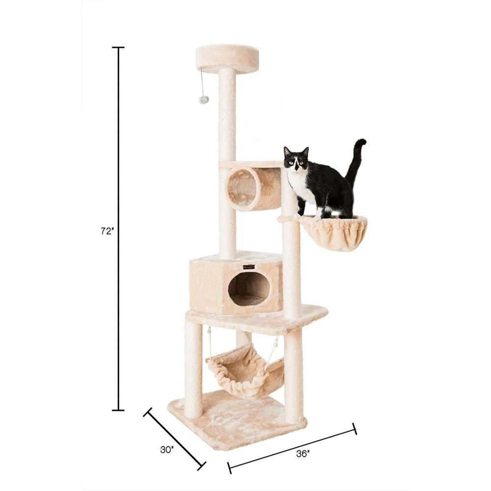 72" H Pet Real Wood Cat Tower With Lounge Basket, Perch 商品
