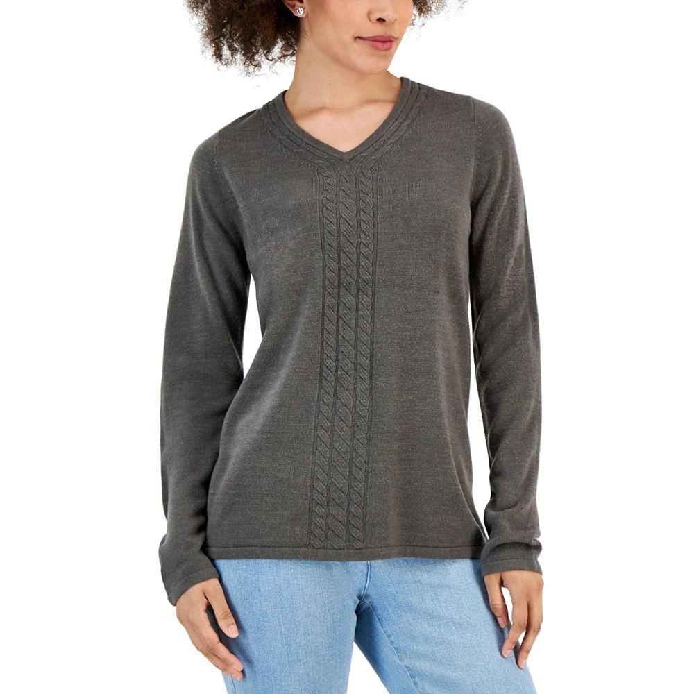 商品Karen Scott|Women's V-Neck Front-Cable Sweater, Created for Macy's,价格¥54,第1张图片