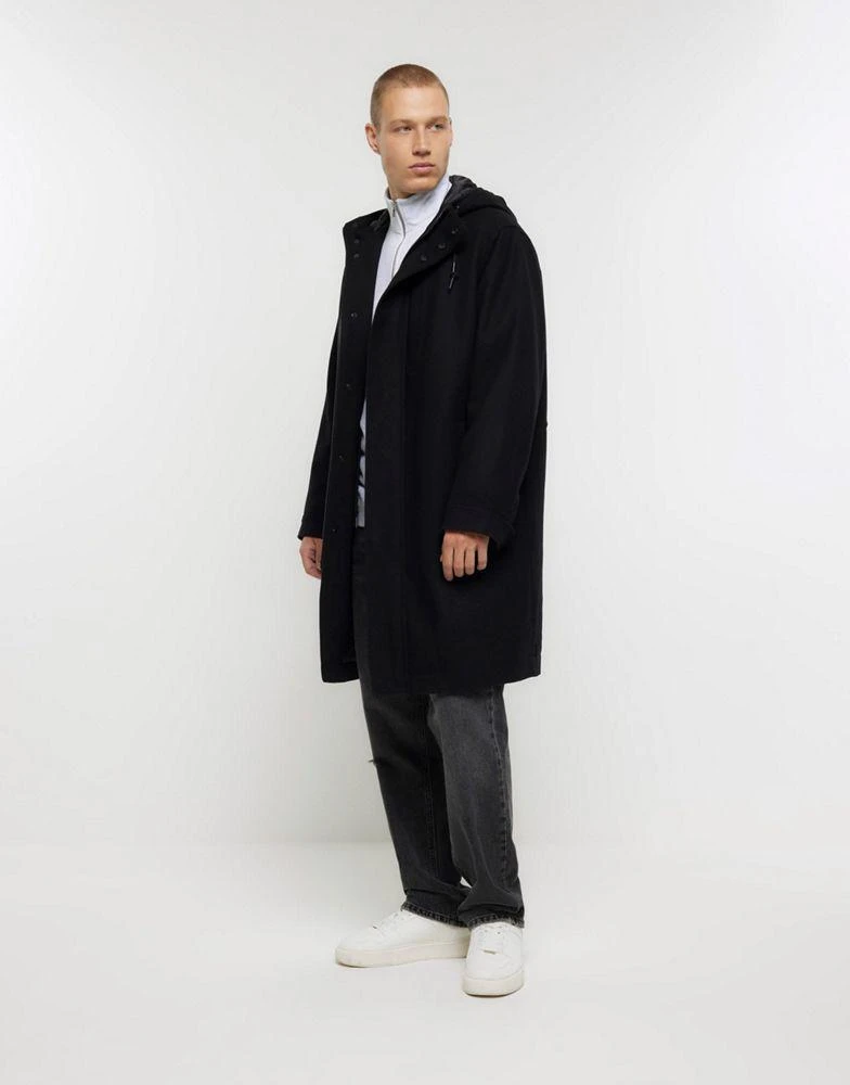 商品River Island|River Island Regular fit wool blend parka coat in black,价格¥1166,第1张图片