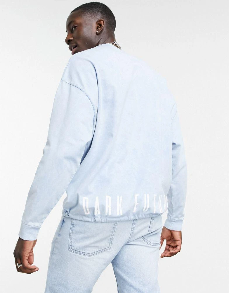 商品ASOS|ASOS Dark Future oversized long sleeve t-shirt with drawcord hem in blue wash,价格¥77,第2张图片详细描述