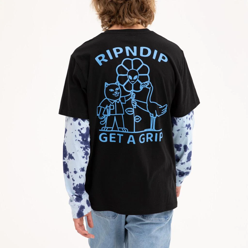 商品RIPNDIP|Get A Grip Double Sleeve Tee (Black/Light Blue Tie Dye),价格¥192,第3张图片详细描述