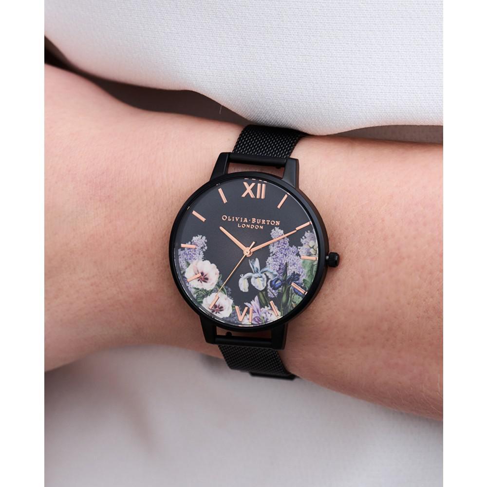 商品Olivia Burton|Women's Secret Garden Black-Tone Stainless Steel Mesh Bracelet Watch,价格¥822,第4张图片详细描述