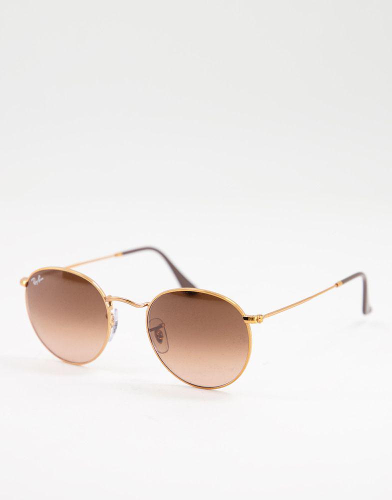 Ray-Ban round sunglasses in gold with brown lens商品第1张图片规格展示