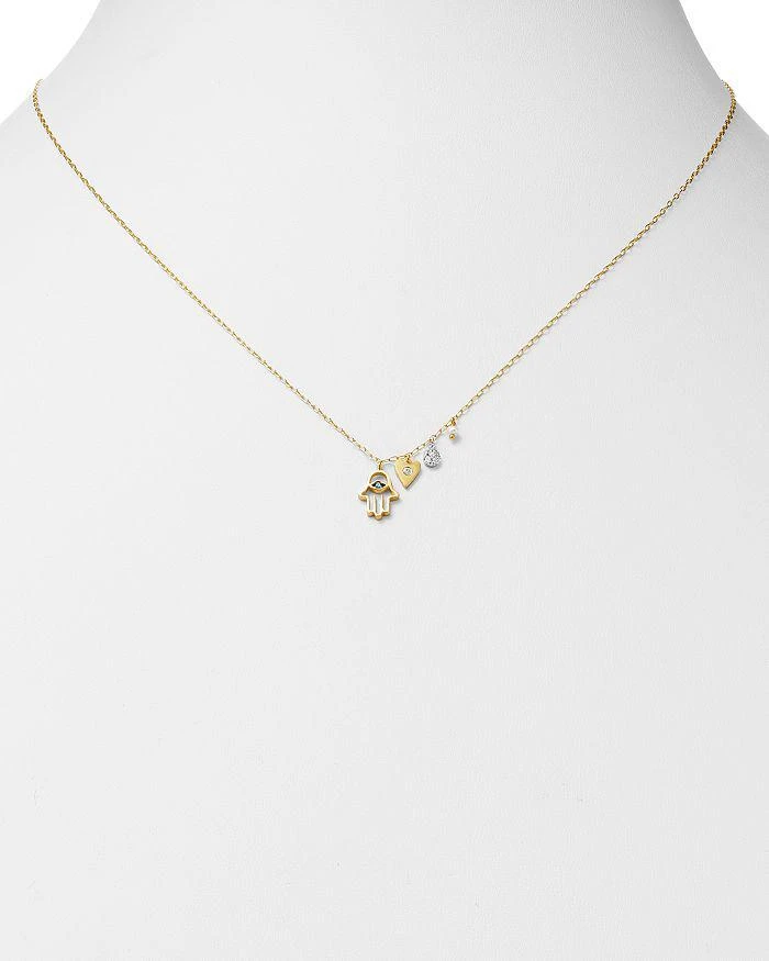 商品Meira T|14K Yellow Gold & 14K White Gold Diamond & Cultured Freshwater Seed Pearl Hamsa & Heart Charm Adjustable Pendant Necklace, 18",价格¥4382,第2张图片详细描述