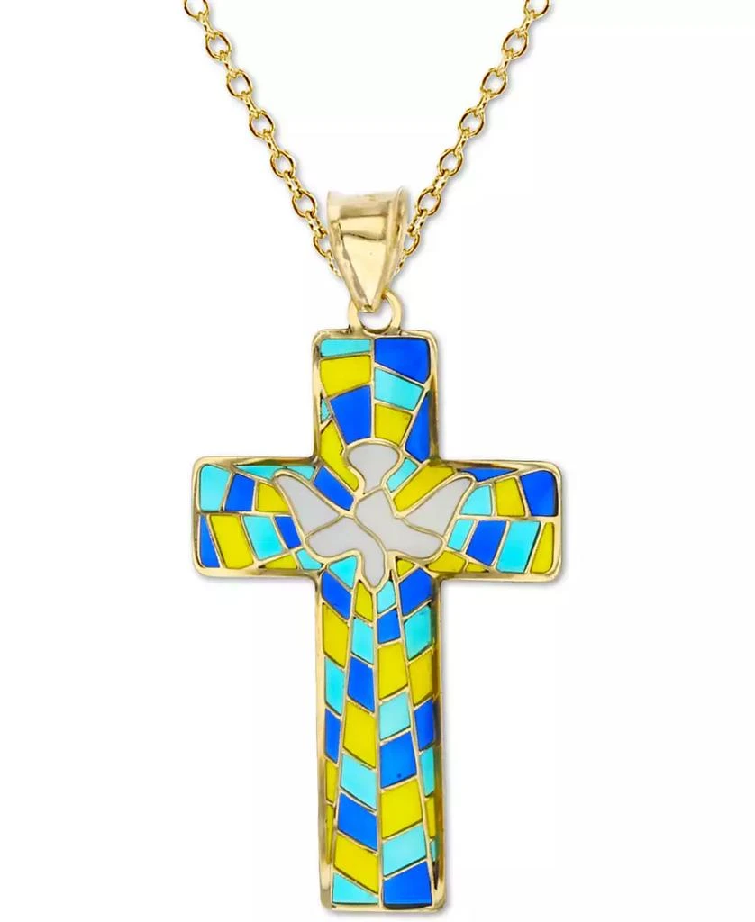 商品Macy's|Enamel Dove Cross 18" Pendant Necklace in 14k Gold,价格¥4499,第1张图片