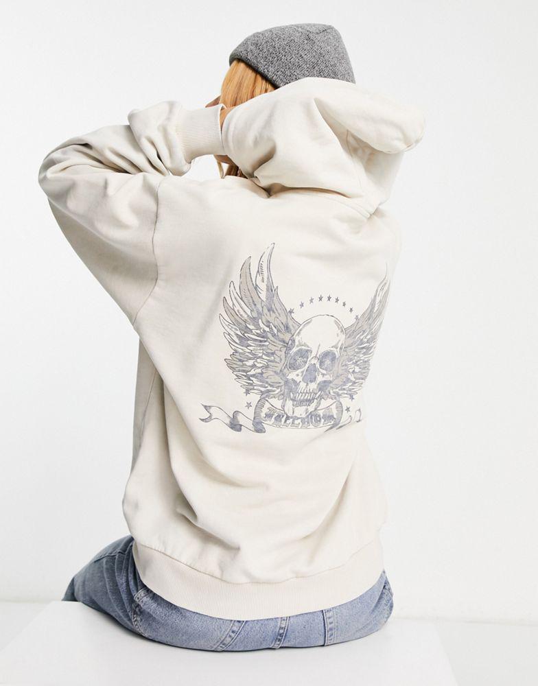 ASOS DESIGN graphic oversized hoodie with skull and feathers in stone商品第1张图片规格展示