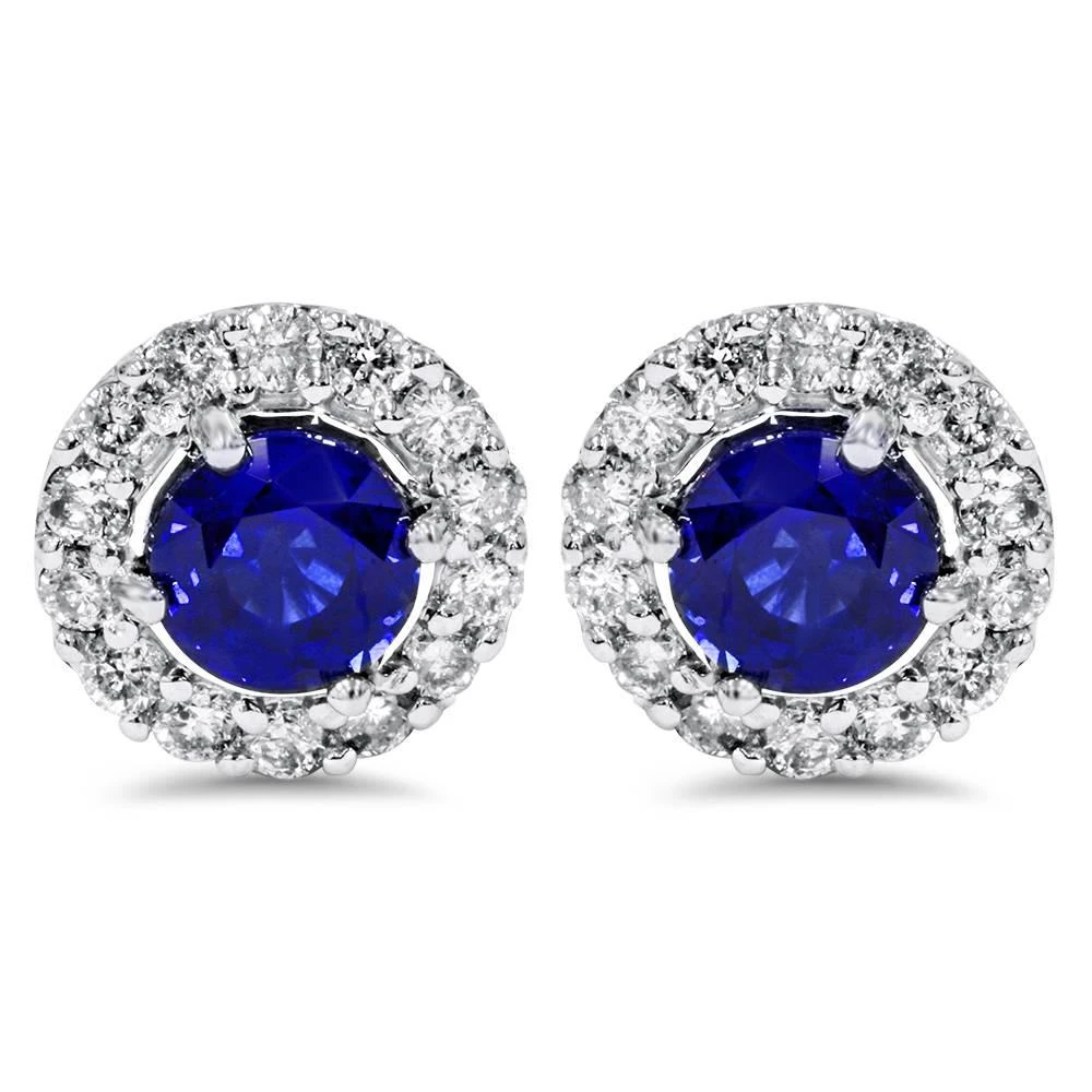 商品Pompeii3|2ct Halo Diamond Blue Sapphire Studs 14K White Gold (Not Enhanced),价格¥8389,第1张图片