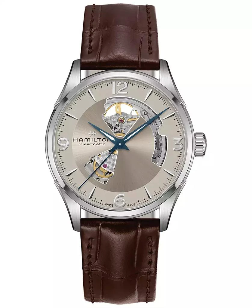 商品Hamilton|Men’s Swiss Automatic Jazzmaster Open Heart Brown Leather Strap Watch 42mm,价格¥8045,第1张图片