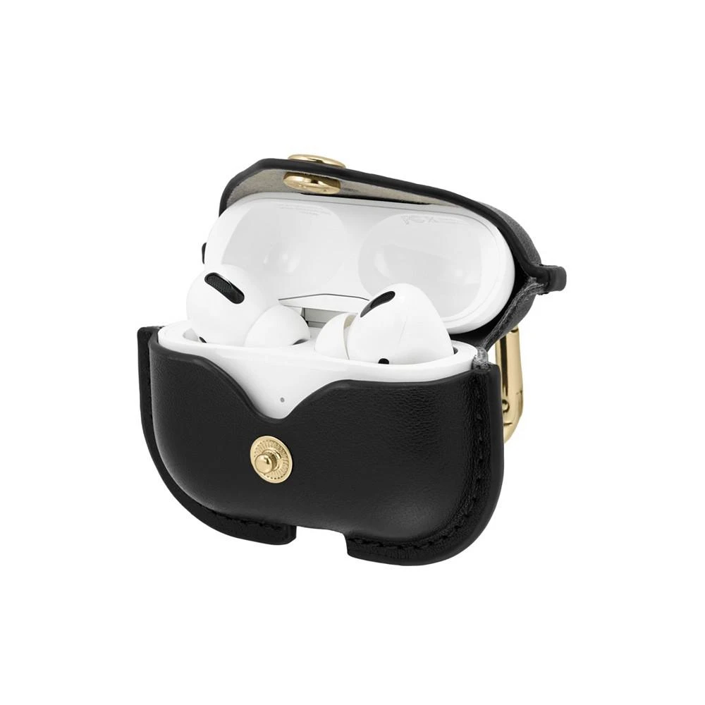 商品WITHit|Black Leather Apple AirPods Case with Gold-Tone Snap Closure and Carabiner Clip,价格¥261,第3张图片详细描述