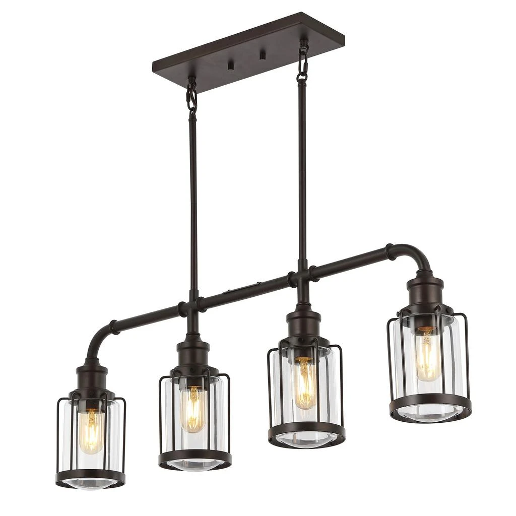 商品JONATHAN Y|Abbott 34" 4-Light Farmhouse Industrial Iron/Glass Linear LED Pendant,价格¥1278,第2张图片详细描述