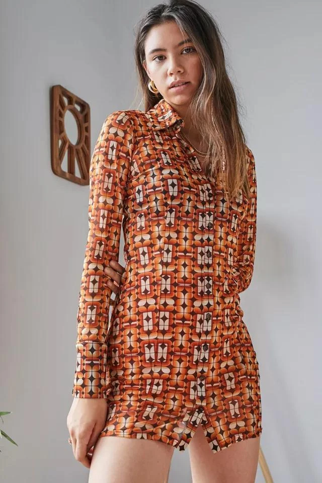 商品Urban Outfitters|UO Sharon 70s Geo Button-Through Mesh Shirt Dress,价格¥525,第3张图片详细描述