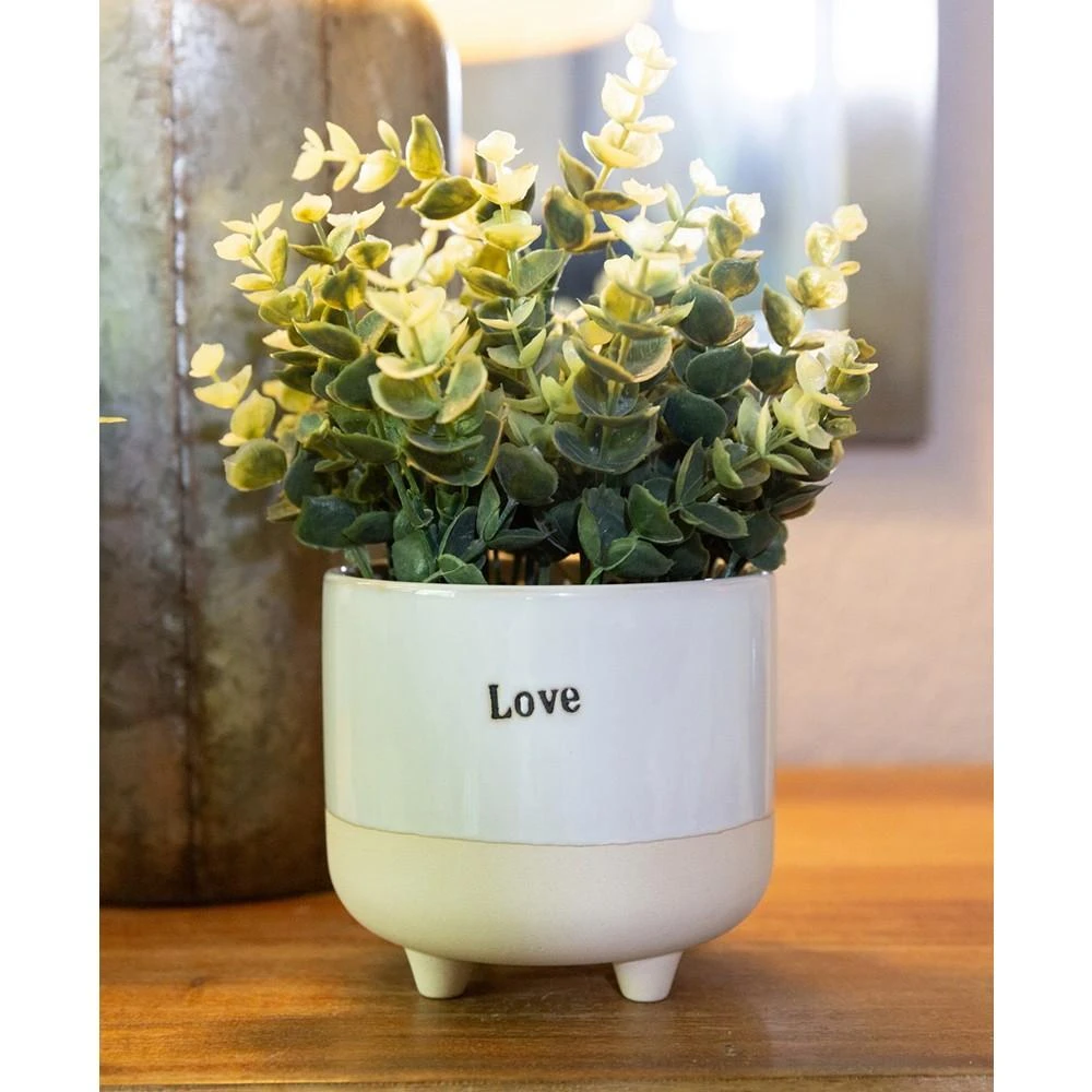 商品Flora Bunda|9.5" Artificial Eucalyptus in 4.75" Love Text and Artificial Tea Leaf in Dream Text Ceramic Footed Pot, Set of 2,价格¥366,第2张图片详细描述
