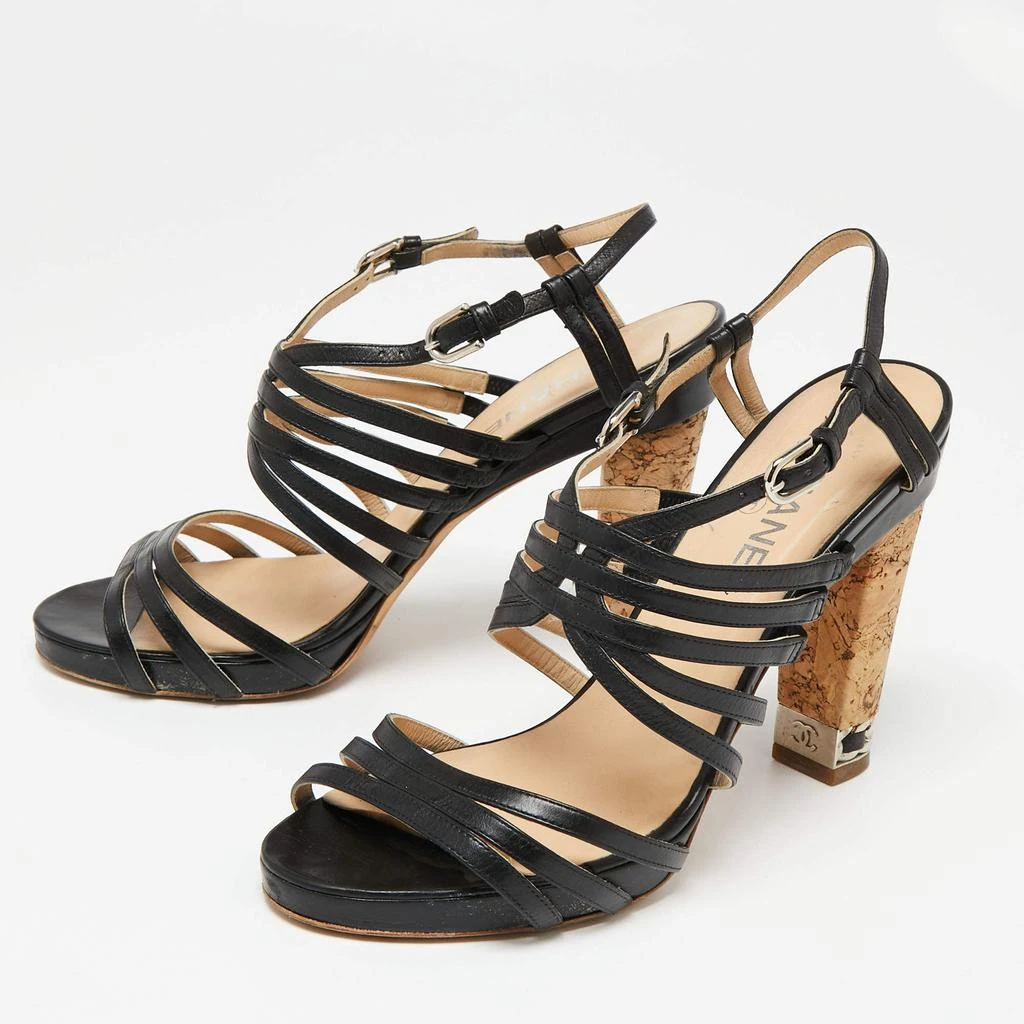 商品[二手商品] Chanel|Chanel Black Leather Cork Heel Strappy Sandals Size 40.5,价格¥2900,第3张图片详细描述