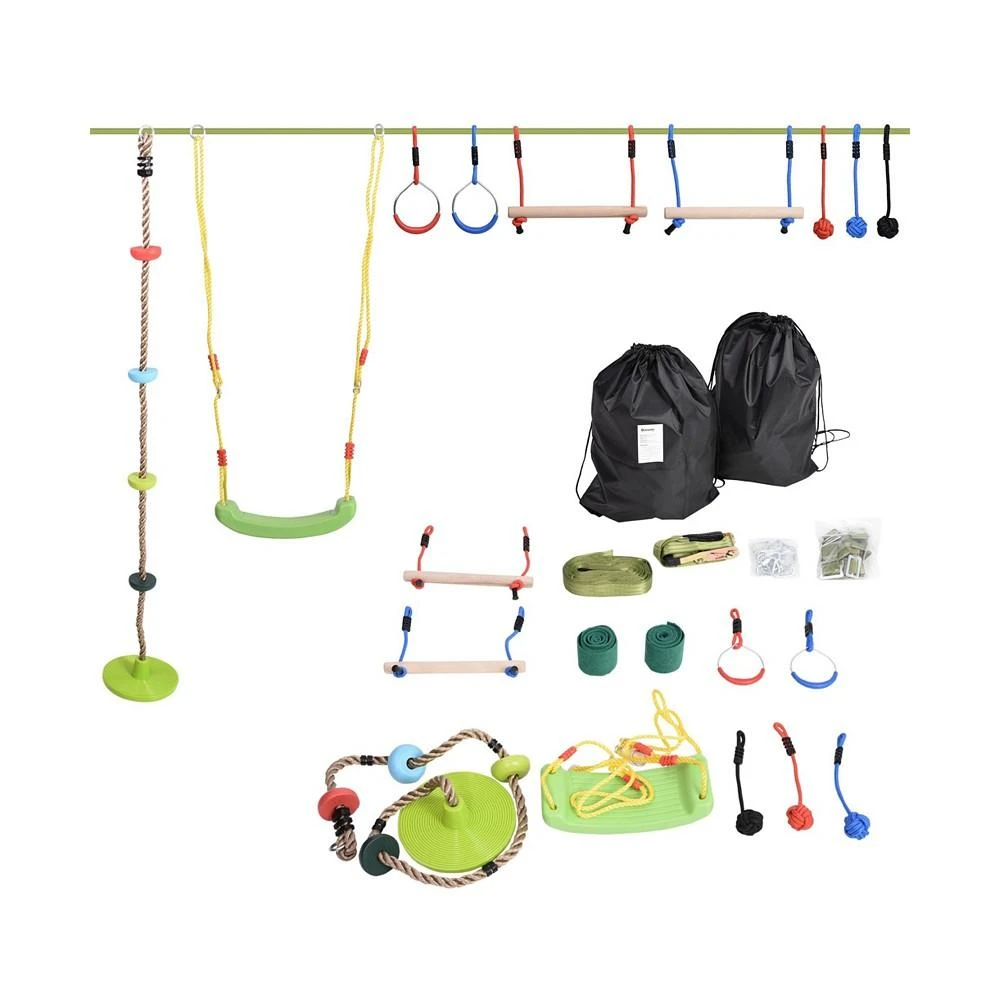 商品Outsunny|Kids Climbing Obstacle Course Set w/ Monkey Bars, Swing, Climbing Rope,价格¥625,第1张图片