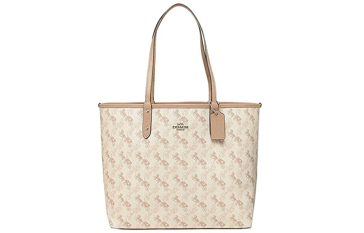 商品[国内直发] Coach|蔻驰 City Reversible 33 双面可用马车老花 PVC拼帆布 帆布包托特包Tote包购物袋手提单肩包 大号 女款 米棕色,价格¥2265,第3张图片详细描述