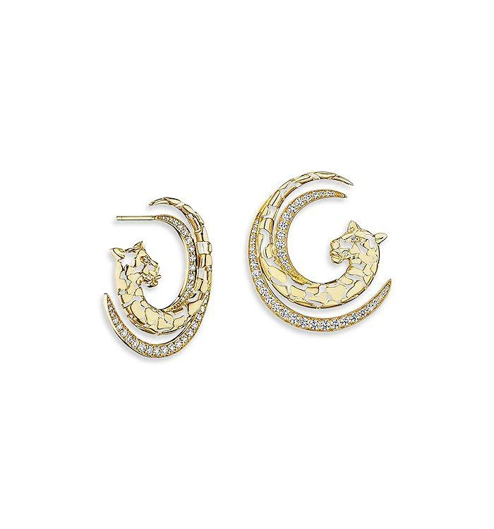 商品HUEB|18K Yellow Gold Onsa Diamond Big Cat Spiral Hoop Earrings,价格¥50745,第1张图片