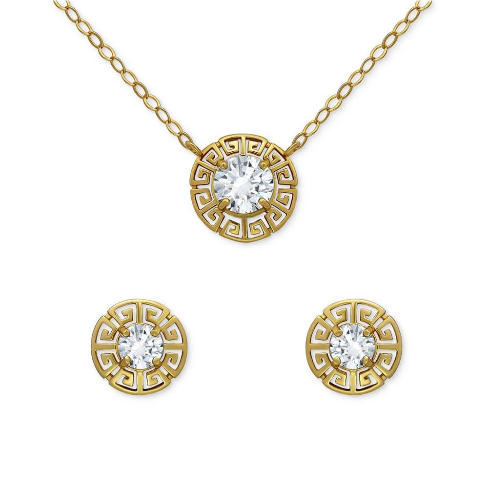 商品Giani Bernini|2-Pc. Set Cubic Zirconia Greek Key Pendant Necklace & Matching Stud Earrings in 18k Gold-Plated Sterling Silver, Created for Macy's,价格¥298,第1张图片