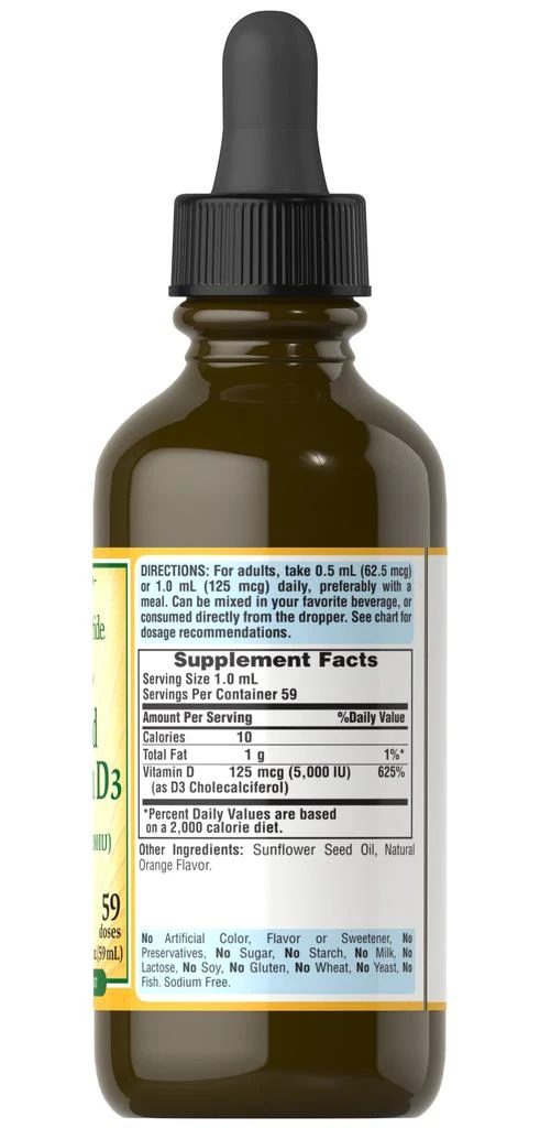 商品Puritan's Pride|Liquid Vitamin D3 5000 IU,价格¥56-¥112,第3张图片详细描述