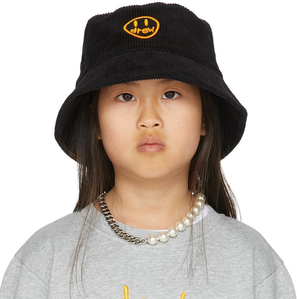 商品Drew House|SSENSE Exclusive Kids Black Painted Mascot Bucket Hat,价格¥444,第1张图片