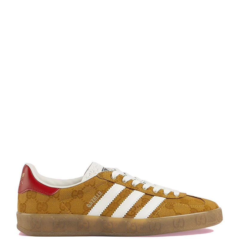 商品Gucci|【预售3-7天】GUCCI/古驰 22年秋冬新款 adidas联名系列 女士米色/棕色老花帆布配可持续材料Demetra白色三条纹运动鞋帆布鞋707868UWV207162,价格¥5745,第1张图片