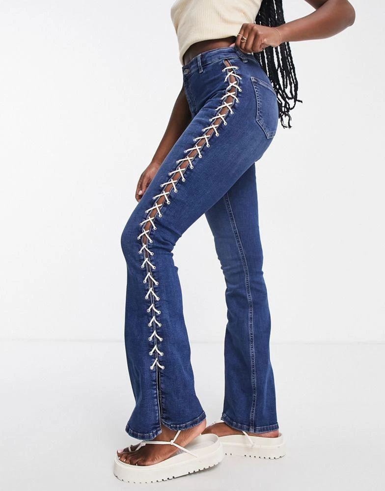 商品Topshop|Topshop Y2K lace up Jamie flare jeans in indigo,价格¥247,第1张图片